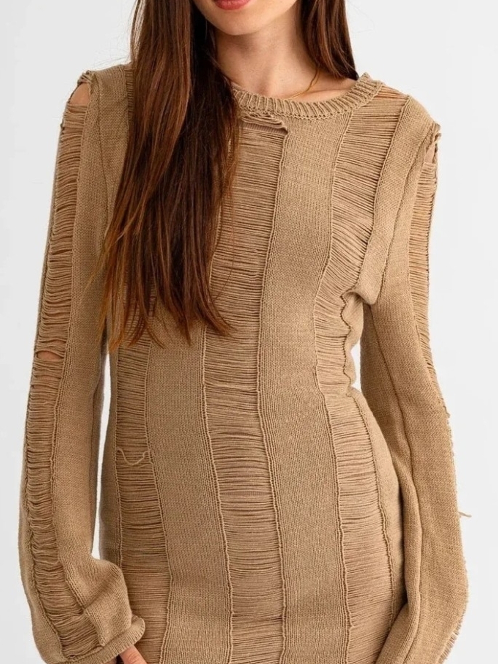 Le Lis Distressed Cotton See-Through Bodycon Mini Dress
